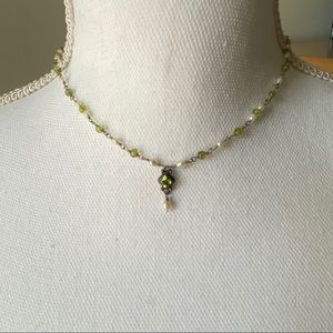 Pearl & green beaded necklace & earrings